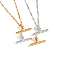 Collier pendentif en T en acier inoxydable plaqué or 18 carats avec zircone cubique, chaîne gourmette, bijoux de mode pour femme, vente en gros