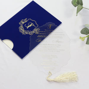 5 x 7 klare Acryl Hochzeitseinladungen mit Gold-Schriftdruck Quaste luxuriöse elegante Samt-Gehäuse-Einladungen - Product Image 1