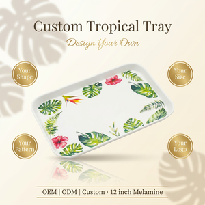 Bandeja de Servir Rectangular Mediana de 12 Pulgadas con Diseño de Hojas Tropicales, <span class=keywords><strong>Platos</strong></span> de Melamina Irrompibles para Catering de Verano y Fiestas en <span class=keywords><strong>la</strong></span> Piscina - Product Image 1