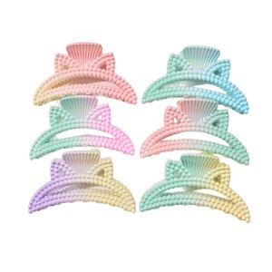 Pince à <span class=keywords><strong>cheveux</strong></span> décontractée et élégante pour <span class=keywords><strong>femme</strong></span>, en plastique, avec dégradé irisé et perles, pour usage quotidien, décoration de coiffure - Product Image 5