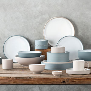 أطباق تقديم مستديرة من السيراميك للسلطة والمعكرونة، تصميم عصري للمطاعم والفنادق، مصنوعة من الطين الأبيض، 2 في 1 - Product Image 2