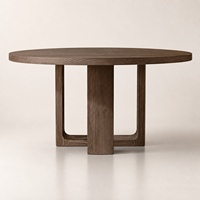 Ensemble de salle à manger rond en bois de frêne de style mid-century avec base en U et chaises en cuir pour les propriétés et les intérieurs résidentiels