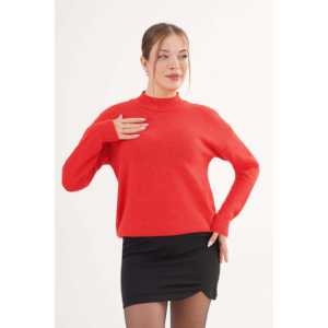 Suéter de Punto Rojo de Cuello Alto al por Mayor, Estilo Coreano Informal y Moderno, Largo, con Logotipo Frontal, Tejido a Crochet, Estampado Otoñal - Product Image 4