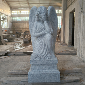 Estatua Tradicional de Ángel Llorón en Granito Gris Padang (G614) de Alta Calidad, 36 Pulgadas de Alto - Product Image 1
