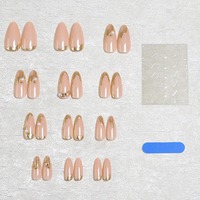 K054 Faux Ongles à Presser Dorés avec Perles et Strass, Style Luxe Élégant, Esthétique Western, ABS Premium, MOQ1, Vente en Gros, En Stock