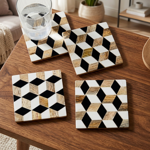 Posavasos/Alfombrillas/Almohadillas Navideñas Personalizadas con Diseño Clásico de Incrustaciones de Hueso Sólido, Hechas a Mano, con Logotipo Impreso, en Stock, 10mm de Grosor, BS - Product Image 1