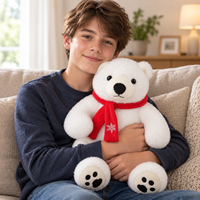 Ours polaire blanc brodé sur mesure avec écharpe flocon de neige rouge, jouet en peluche super doux pour cadeaux personnalisés en gros