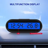 Jam elektronik Mini mobil termometer, aksesoris Styling mobil tampilan Digital hitam bercahaya jam dasbor otomatis 2 IN 1