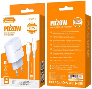 Ensemble de chargeur rapide Jokade PD20W, câble USB C 1M, prise EU pour iPhone, iPad, MacBook - Product Image 1