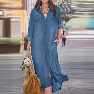 Beliebte lange Jeansröcke, neue Blusenkragen-Freizeitkleider - Product Image 4