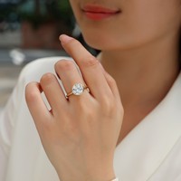 Bague de fiançailles tendance en argent sterling S925 plaqué or 18 carats avec moissanite ronde D VVS de 9 mm pour femme, diamant de laboratoire personnalisé et serti à griffes