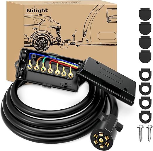 Heavy Duty 7 Way Inline Trailer Plug 8 Feet Connector Cable 7Pin RV Extension Wiring Harness Weatherproof for RV Towing Car