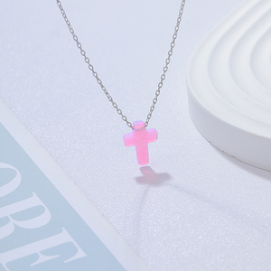 Collar cruzado de ópalo sintético para mujer, auténtica Plata de Ley 925, Piedra Rosa Gril Dating - Product Image 4