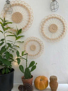 Ensemble de 3 décorations murales en rotin en forme de tournesol, décoration bohème, décoration murale suspendue - Product Image 2