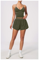 Nouvel ensemble de yoga pour femmes européennes et américaines, brossé, color-block, col en V, dos nu, séchage rapide, Spandex/Nylon, ensemble d'entraînement 2 pièces
