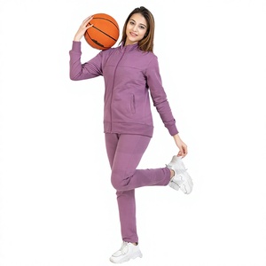 Ensemble de survêtement décontracté deux pièces pour femme, avec fermeture éclair, respirant, séchage rapide, 100 % coton molletonné, personnalisable, OEM - Product Image 1
