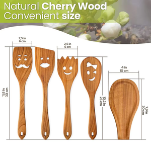 Juego de 5 Espátulas de Cocina de Madera con Diseño de Cara Sonriente para Cocinar, Revolver, Mezclar y Servir en Utensilios Antiadherentes - Product Image 2