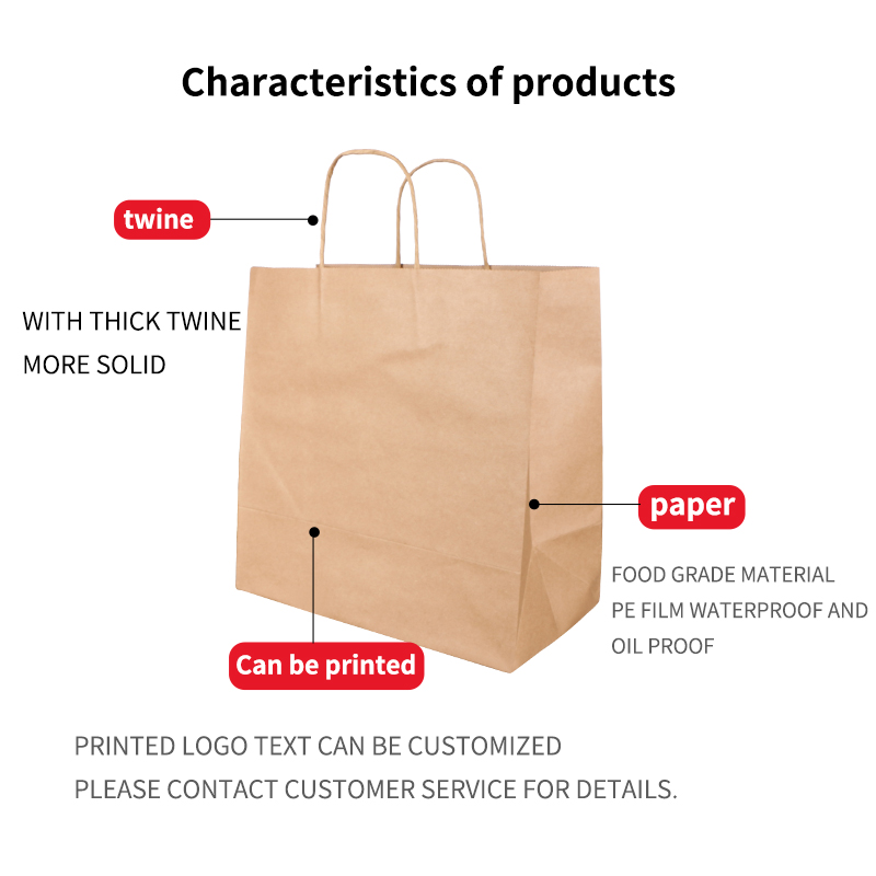 Shopping Bag with Handle Kraft Paper Wholesale Custom Logo Printed Grocery Packaging Craft Brown Carrying Bag Customized AcceptPopular