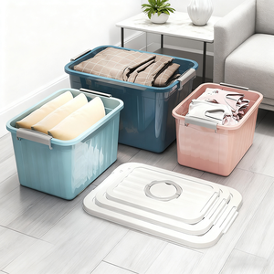 BARGAIN FACTORY 3-Piece <strong>Clear</strong> Plastic Storage <strong>Containers</strong> Lids Clips 43L Capacity Integrated Handles BPA Free English Design - Product Image 3