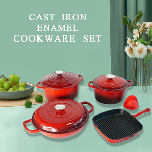 Batterie de cuisine 4 pièces en <span class=keywords><strong>fonte</strong></span> émaillée antiadhésive, comprenant une poêle et une casserole, en promotion - Product Image 6