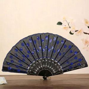 White Handle Fabric Printed Plastic <b>Hand</b> <b>Fan</b> Portable DIY Style for Business Gifts or Parties Model Pattern on Bamboo - Product Image 5