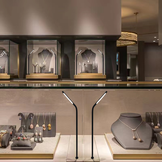 Wholesale Modern Jewelry Display LED Cabinet Lights 3W Height Adjustable Standing Showcase Light High Brightness Silver/Black