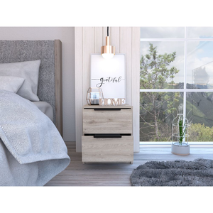 Modern Nightstand 19 In H Two <b>Drawers</b> Light Gray <b>Storage</b> <b>Drawer</b> Bedroom Furniture - Product Image 2