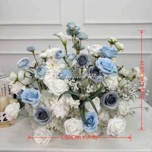 Décoration de cérémonie de mariage en gros DKB, allée fleurie luxuriante, arrangement floral en soie rose bleu poussiéreux et blanc de 60 cm - Product Image 6