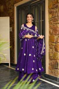 <b>Purple</b> Anarkali Gown Dupatta Set For <b>Women</b> And Girls Indian Pakistani Wedding Long Evening Gown Indian Wedding Wear <b>Dress</b> - Product Image 4