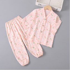 Ensembles <span class=keywords><strong>de</strong></span> vêtements climatisés pour filles Pyjamas mignons en coton et soie avec manches trois-quarts, coton et soie pour enfants - Product Image 2