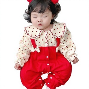Combinaison en coton pour bébé fille nouveau-né, adorable ensemble deux pièces à col Peter Pan, fermeture pull-over, manches longues, vêtements <span class=keywords><strong>de</strong></span> printemps et d'automne pour grimper - Product Image 1