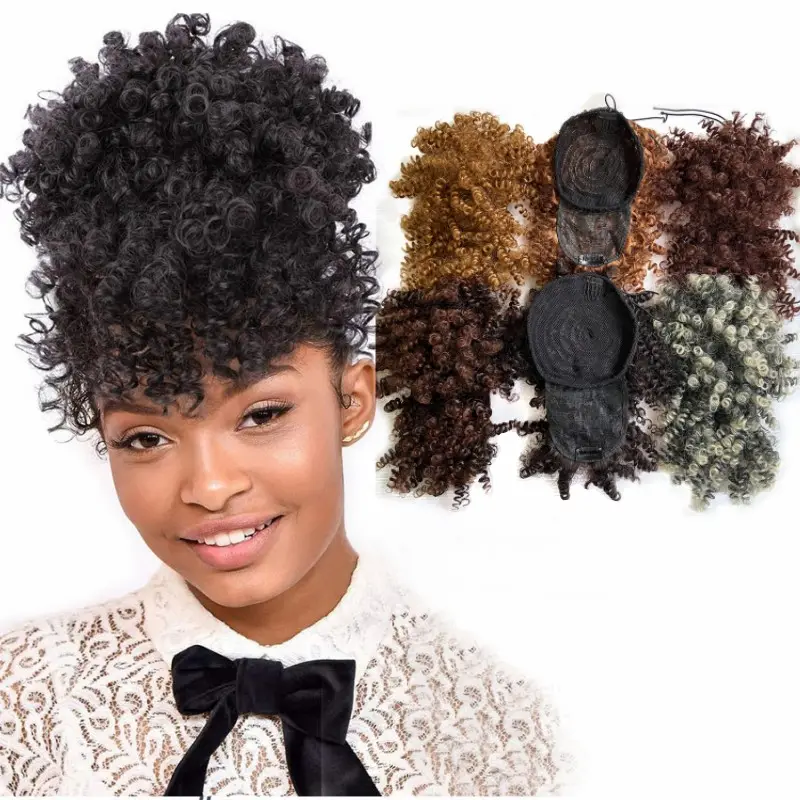 Sintético Curly Bangs Kinky Curly Hair Bangs Curto Clip Em Extensões De Cabelo Ajustável Fringe Hair Piece Para As Mulheres