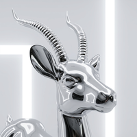 Escultura de Animales de Acero Inoxidable con Espejo Grande, Estatua de Antílope Acostado con Cuerno en Espiral para Exhibición de Arte en Paisajes Exteriores