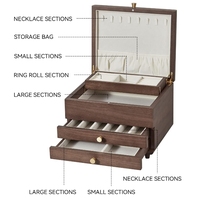 Boîtes à bijoux en bois rétro de haute qualité avec poignée poli collier et boucles d'oreilles mallette de rangement à vendre