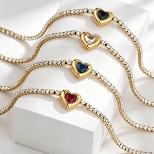Stainless Steel Full Paved Clear <b>Crystal</b> Tennis <b>Bracelet</b> Gold Silver Colorful Shiny Heart <b>Bracelets</b> Women Adjustable Jewelry - Product Image 1
