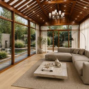 Véranda en chêne rouge d'Amérique du Nord, <span class=keywords><strong>jardin</strong></span> d'hiver, serre en <span class=keywords><strong>verre</strong></span>, structure en bois à jointure mortaise et tenon pour villa, cour et <span class=keywords><strong>salon</strong></span> <span class=keywords><strong>de</strong></span> thé - Product Image 4