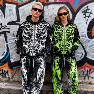 Ensemble de survêtement unisexe délavé à l'acide et séché au soleil, style streetwear vintage vieilli avec fermeture éclair, personnalisable avec logo – Collection 2026 la plus vendue - Product Image 3