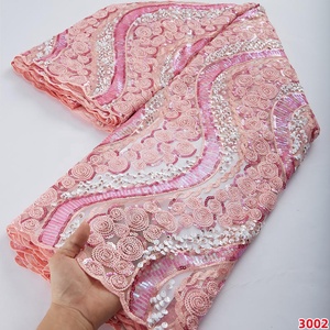 3002 gros africain maille dentelle tissu de haute qualité nigérian français <span class=keywords><strong>suisse</strong></span> Voile Net dentelle tissus avec paillettes pour robe de mariée - Product Image 3