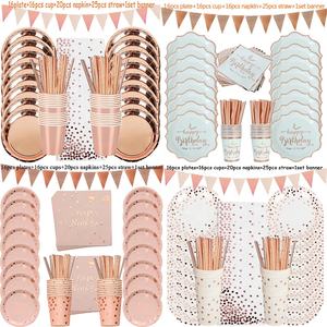 Decoraciones de <span class=keywords><strong>cumpleaños</strong></span> de oro rosa, juego de vajilla desechable, taza de papel, decoraciones para fiesta de <span class=keywords><strong>cumpleaños</strong></span> de <span class=keywords><strong>adultos</strong></span>, baby shower para niños y niñas - Product Image 2