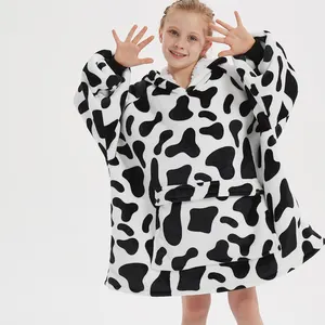Dicetak Berkerudung Selimut Produsen Flanel Fleece Hoodie Raksasa Tebal Wearable Hoodie Selimut untuk Musim Dingin Anak-anak Sweatshirt