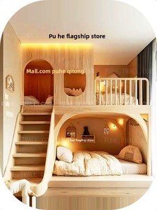 Letti a castello in legno massello in stile retrò francese per ostelli e hotel, letti per ragazzi e ragazze con sponda alta, personalizzabili. - Product Image 5