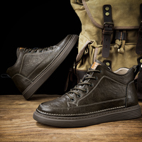 Baskets de skateboard mi-montantes pour hommes et femmes en cuir de vache véritable, à lacets, avec semelle épaisse rehaussante et doublure en coton polaire épaissi