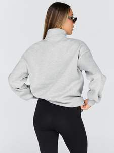 Sweat-shirt polaire décontracté surdimensionné pour femme, à col zippé, imprimé brodé, anti-plis, respirant, à manches longues, pour l'hiver - Product Image 6