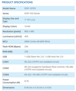 7" TFT HMI DOP-107EV ประเภทมาตรฐานระบบสัมผัส Cortex-A8 800MHz 800x480 3 พอร์ต COM อีเธอร์เน็ต/ระบบอัตโนมัติอุตสาหกรรม WAN - Product Image 2