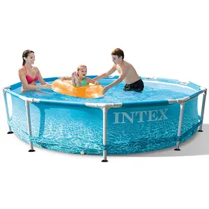 Intex 28208 10英尺X 30英寸海滨金属框架泳池组，带地面水泵室外游泳池组