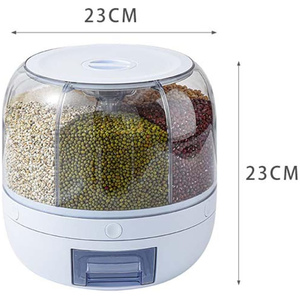 Organiseur de cuisine et de maison : Conteneurs de stockage de nourriture sèche en plastique à 6 compartiments, baril à riz rotatif - Product Image 2
