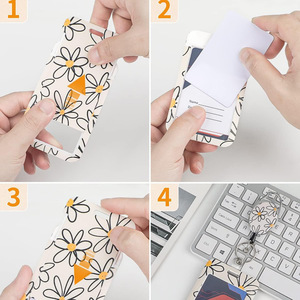 Oval-shaped card holder with back <b>clip</b>, double-sided UV printed flower pattern, easy-pull <b>buckle</b>, lanyard set, wholesale, - Product Image 3