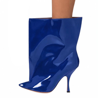 Bottines à bout large sexy pour femmes, à enfiler, à bout pointu, à talons hauts, couleurs personnalisées, chaussures brillantes en cuir verni