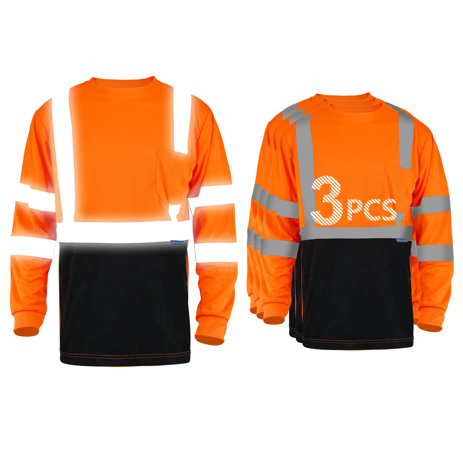 Lx Stock Hi Vis Reflecterende Shirt Oranje Zwarte Lange Mouw Veiligheid Polo T Shirt Low Moq Custom Logo Safety T Shirt Voor Man