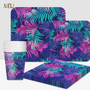 Ensemble D'Assiettes En Papier Jetables Écologiques Feuilles De Palmier Tropicales Colorées Ensemble De Vaisselle De Fête D'Été - Product Image 1
